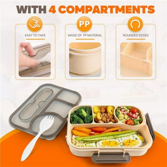 Leakproof bento lunch box 4 compartment microwave safe kids adult food container - Picture 7 of 8